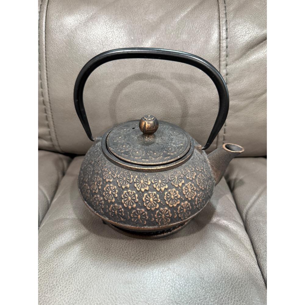 Japanese Cast Iron Tetsubin Teapot Set Bronze Cherry Blossom Sakura with Trivet